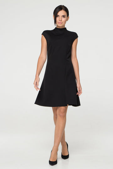 Black asymmetrical high neck dress