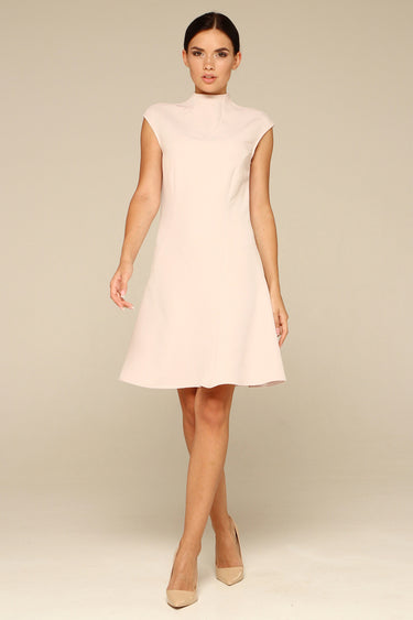 high neck a line mini dress High Neck Pocket Detail A-Line Mini Dress In White Boucle | EGO US
