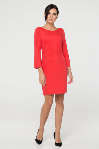 Red Inverted Dart Sheath Dress