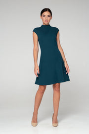 Dark green asymmetrical high neck dress