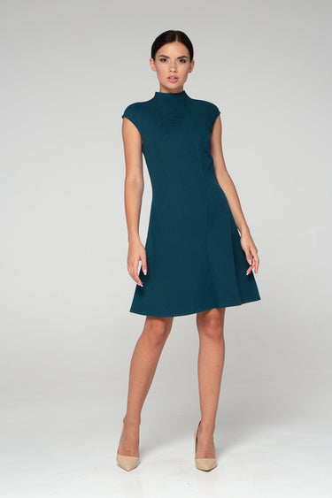 Dark Green Asymmetrical Mini Dress with Mandarin Collar TAVROVSKA Dark Green Asymmetrical Mini Dress with Mandarin Collar TAVROVSKA