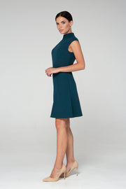 Dark green asymmetrical high neck dress