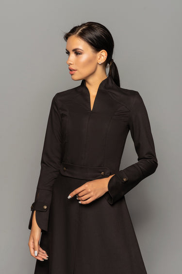 Black high neck a-line midi dress women | www.tavrovska.com TAVROVSKA Black high neck a-line midi dress women | www.tavrovska.com TAVROVSKA