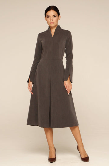 Gray High Neck Fit and Flare Midi Dress – TAVROVSKA