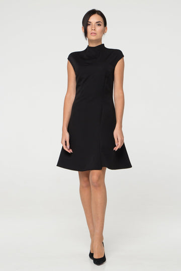Black asymmetrical high neck dress