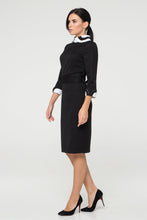 Load image into Gallery viewer, White peter pan collar black pencil dress
