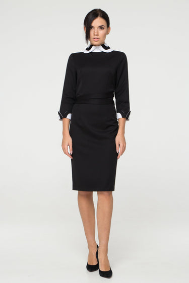 White peter pan collar black pencil dress