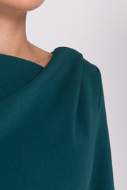 Asymmetrical cowl neck green dress