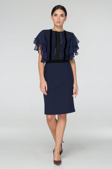 midi pencil dress with sleeves TAVROVSKA Navy angel sleeve midi pencil dress, Ideal for Office