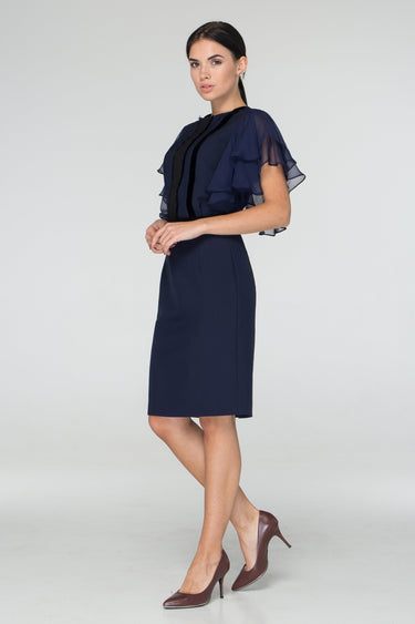 TAVROVSKA Navy angel sleeve midi pencil dress, Ideal for Office TAVROVSKA Navy angel sleeve midi pencil dress, Ideal for Office