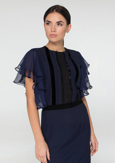 TAVROVSKA Navy angel sleeve midi pencil dress, Ideal for Office
