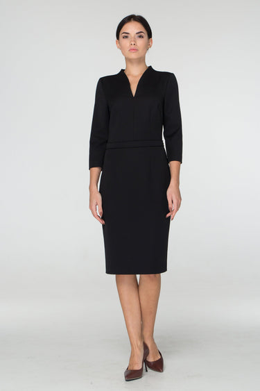 Black Midi Pencil Dress with Stand-up Collar and 3/4 Sleeves – TAVROVSKA