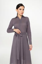 Load image into Gallery viewer, Gray midi long sleeve cotton shirt dress
