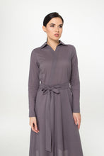 Load image into Gallery viewer, Gray midi long sleeve cotton shirt dress

