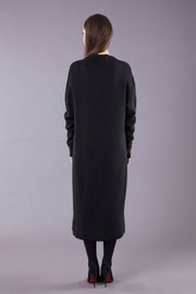 Black Maxi Sweater Dress Oversized Silhouette, Boat Neckline 6 / 40 EU / Black Black Maxi Sweater Dress Oversized Silhouette, Boat Neckline 6 / 40 EU / Black