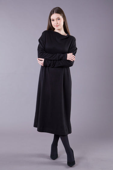 Black Maxi Sweater Dress – Oversized Silhouette, Boat Neckline 4 / 38 EU / Beige